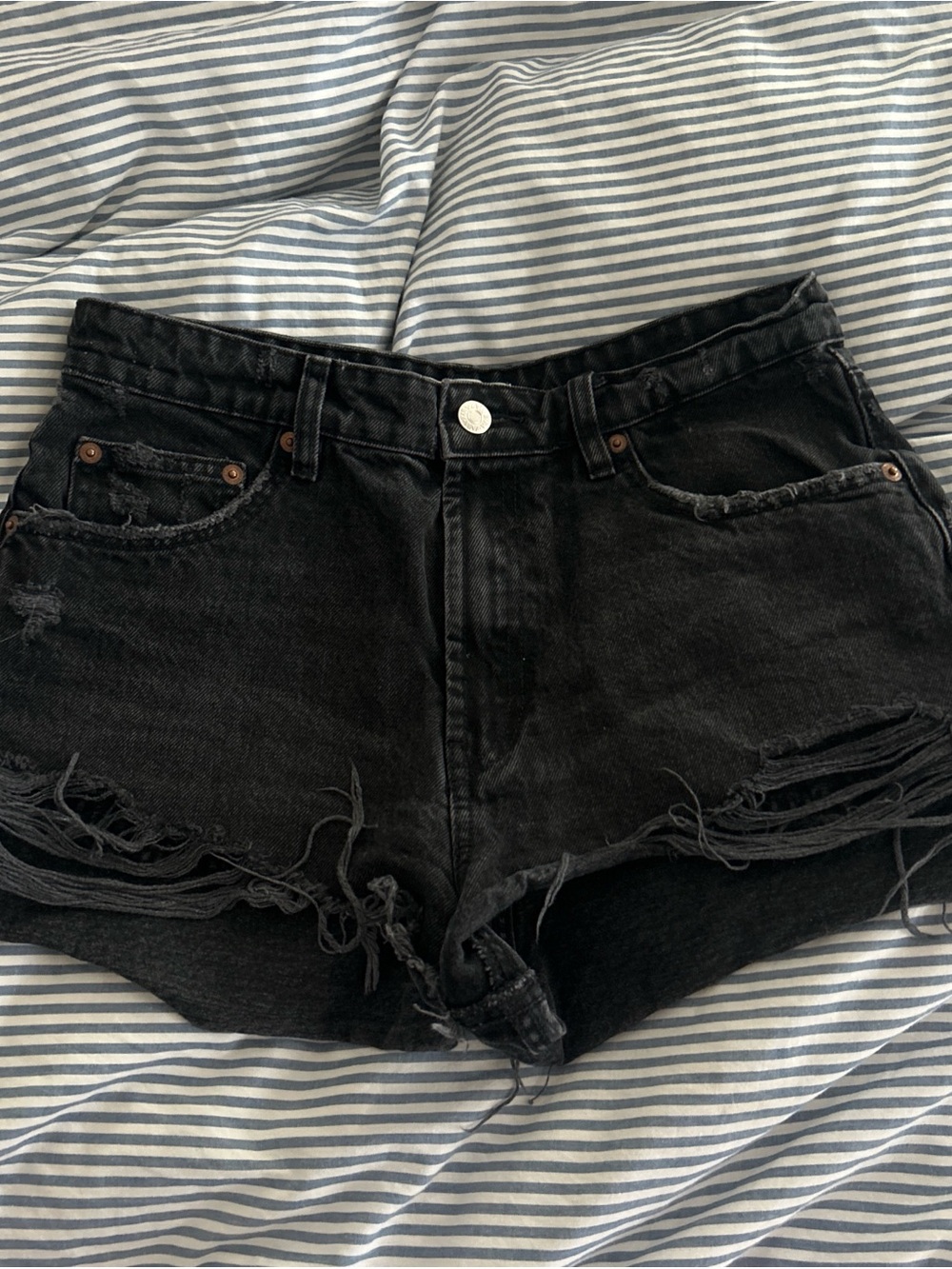 Zara Black Distressed High-Rise Jean Shorts